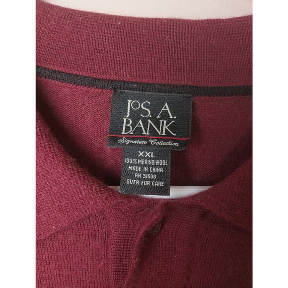 Vtg Men's Merino Wool Maroon Polo Collar Sweater Jos A Bank Office Size XXL - Picture 2 of 3
